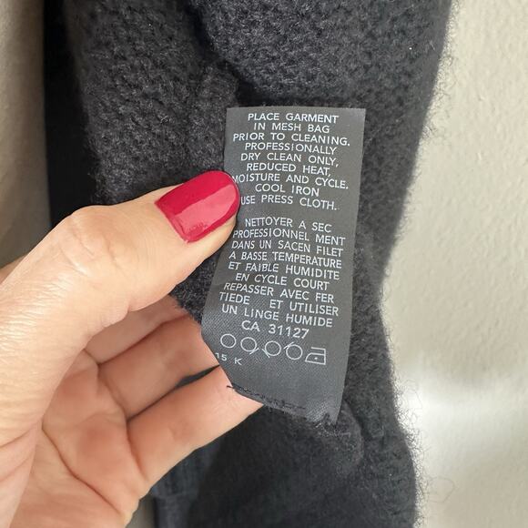 DONNA KARAN Black Label Cashmere Cardigan Silk Front Ties Long Sleeve Pockets - Picture 7 of 10